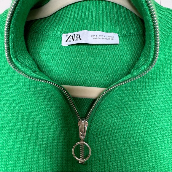 Zara Quarter Zip Funnel-Neck Knit Sweater Green Small - Picture 6 of 7